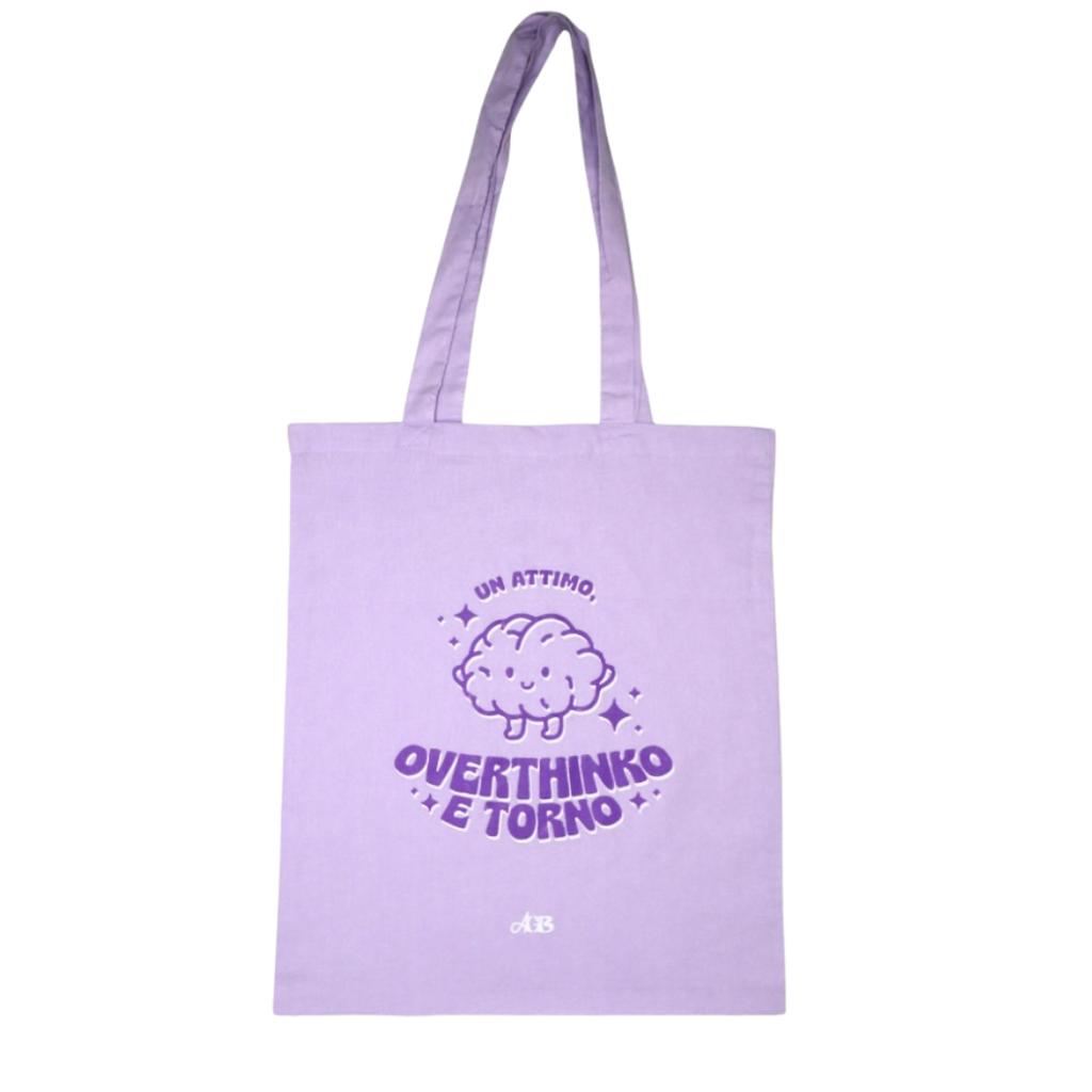 Tote bag lilla "Un Attimo, Overhinko e Torno"