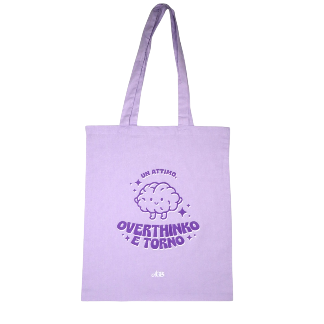 Tote bag lilla "Un Attimo, Overhinko e Torno"