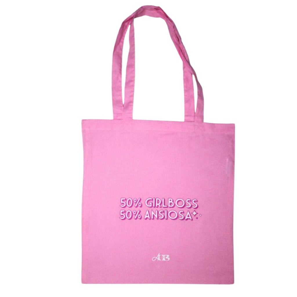 Tote bag rosa "50% Girlboss 50% Ansiosa"