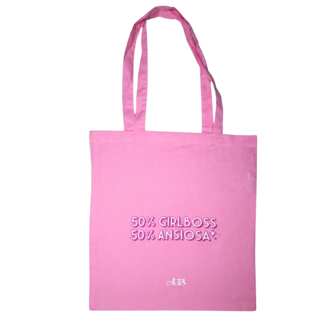Tote bag rosa "50% Girlboss 50% Ansiosa"