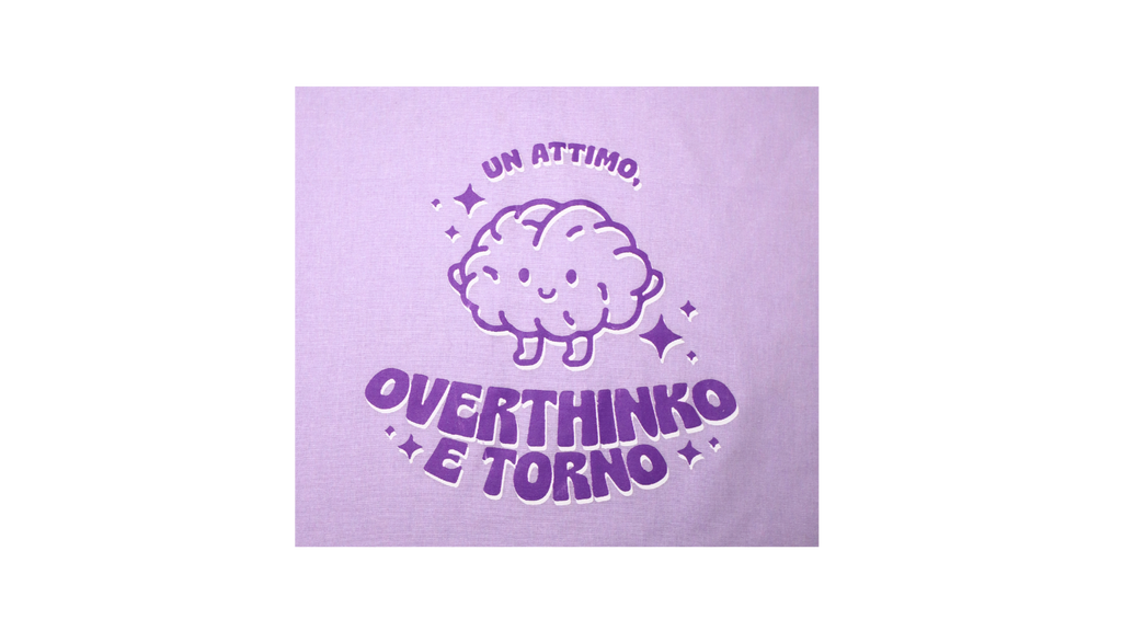 Tote bag lilla "Un Attimo, Overhinko e Torno"